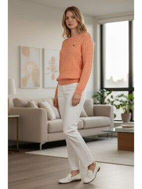 American Living Womens Medium Cable Knit Peach Sweater 100% Cotton